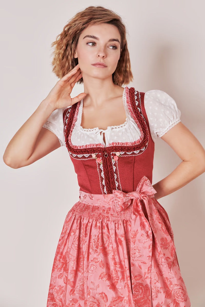 Kruger Midi Dirndl 2pcs. 60cm "Ulrika" red (42)