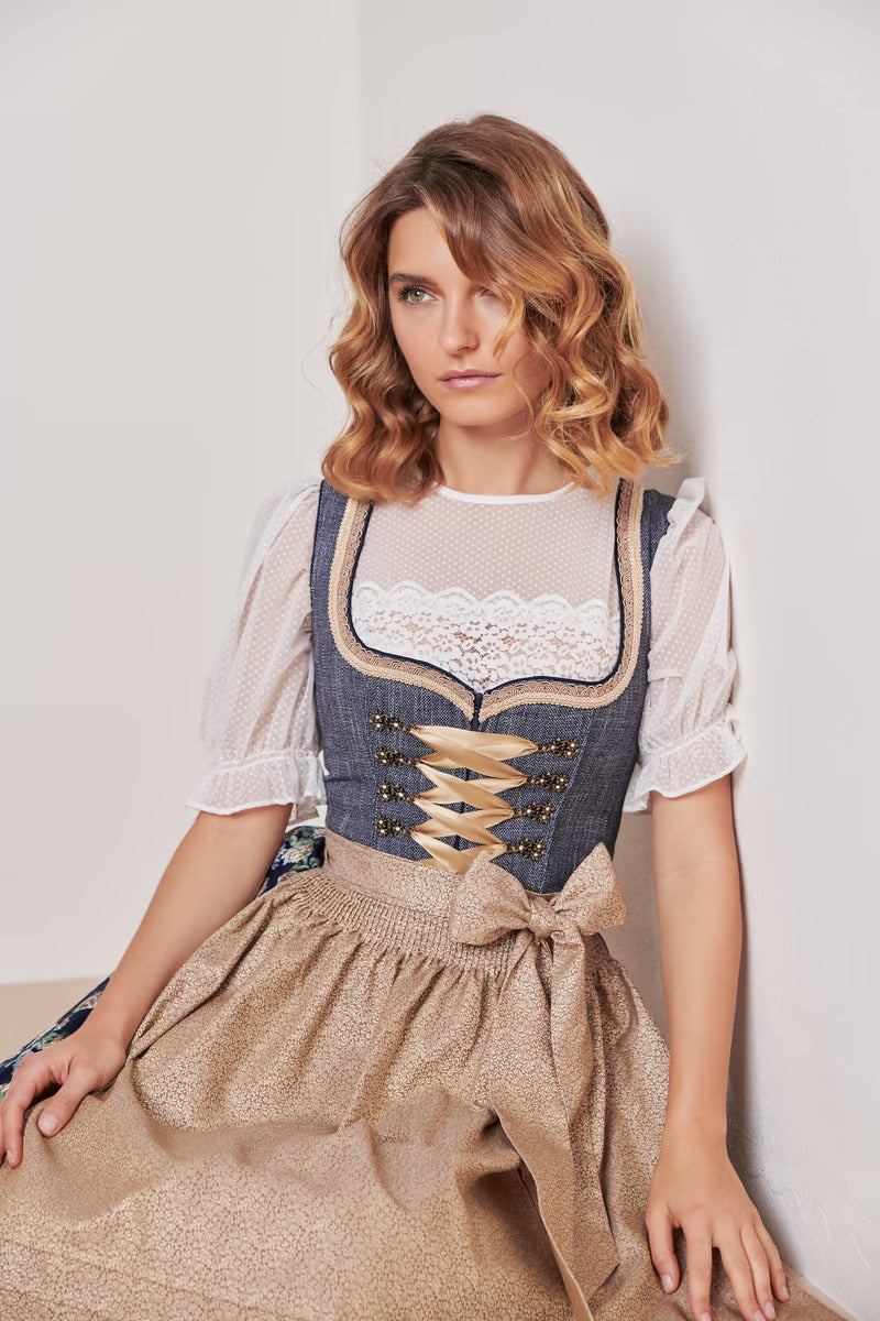 Kruger Mini Dirndl 2pcs. 50cm "Justine" blue (size 36,38)