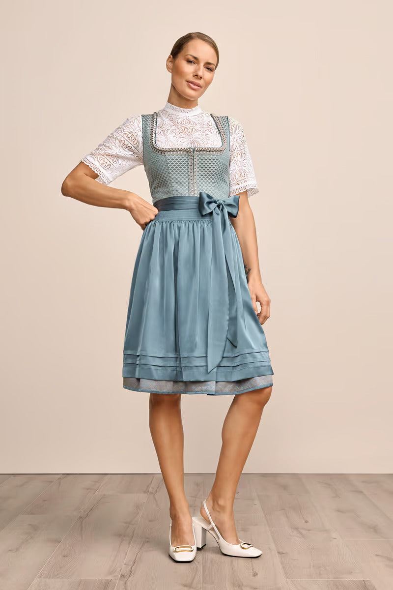 Kruger Midi Dirndl 2pcs. 60cm "Orly" turquoise (size 46)
