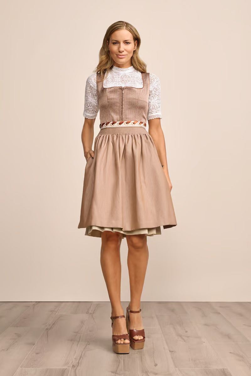 Kruger Midi Dirndl 2pcs. 60cm "Irabelle" brown (size 38)
