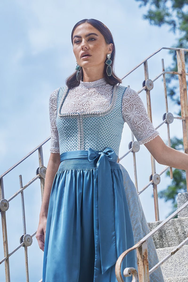 Kruger Midi Dirndl 2pcs. 60cm "Orly" turquoise (size 46)