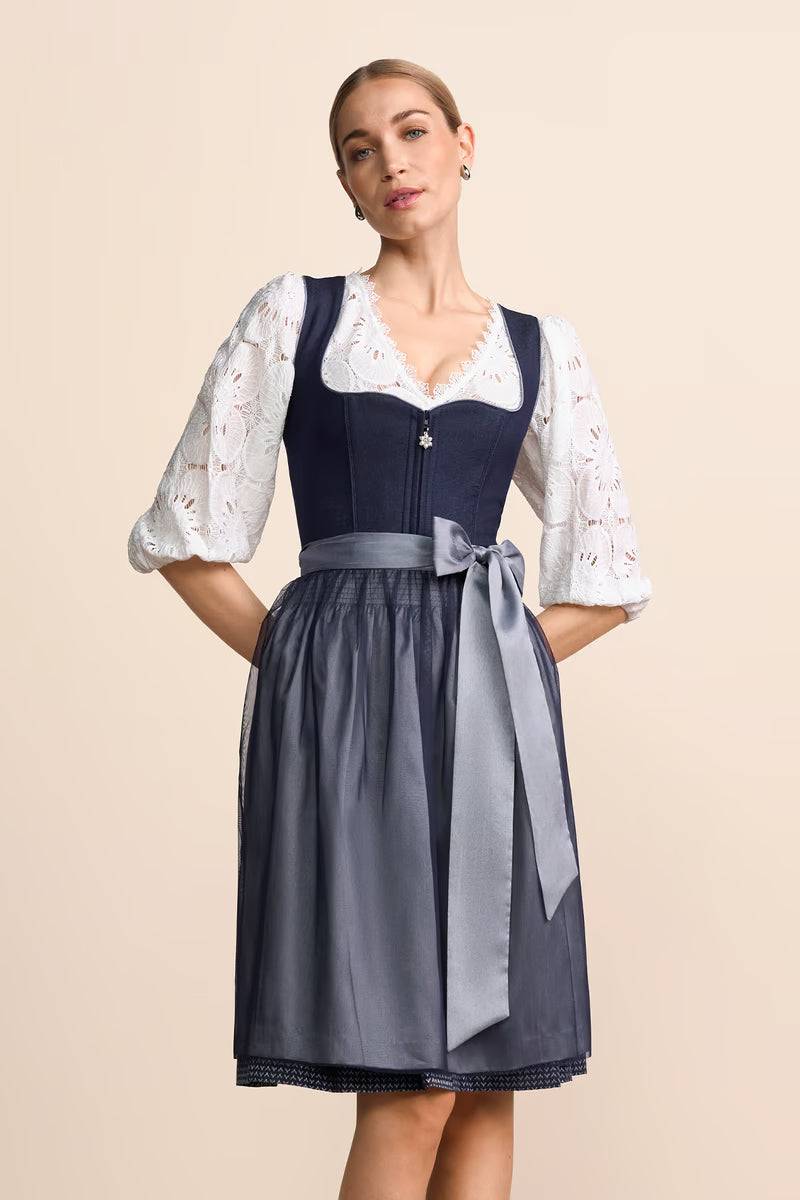 Kruger Midi Dirndl 2pcs. 60cm "Tessi" blue (size 46)