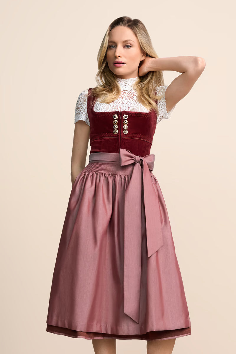 Dirndl Midi Rosso Per Donna – Abito Tradizionale Oktoberfest, Elegante, Morbido, Taglia L