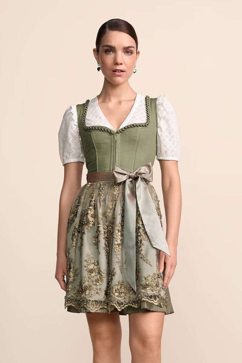mini dirndl dress Krüger Malana — Green 50cm Emerald Green Tie-Strap Tiered style-keyhole providing substantial drape without Size:22-24/3X