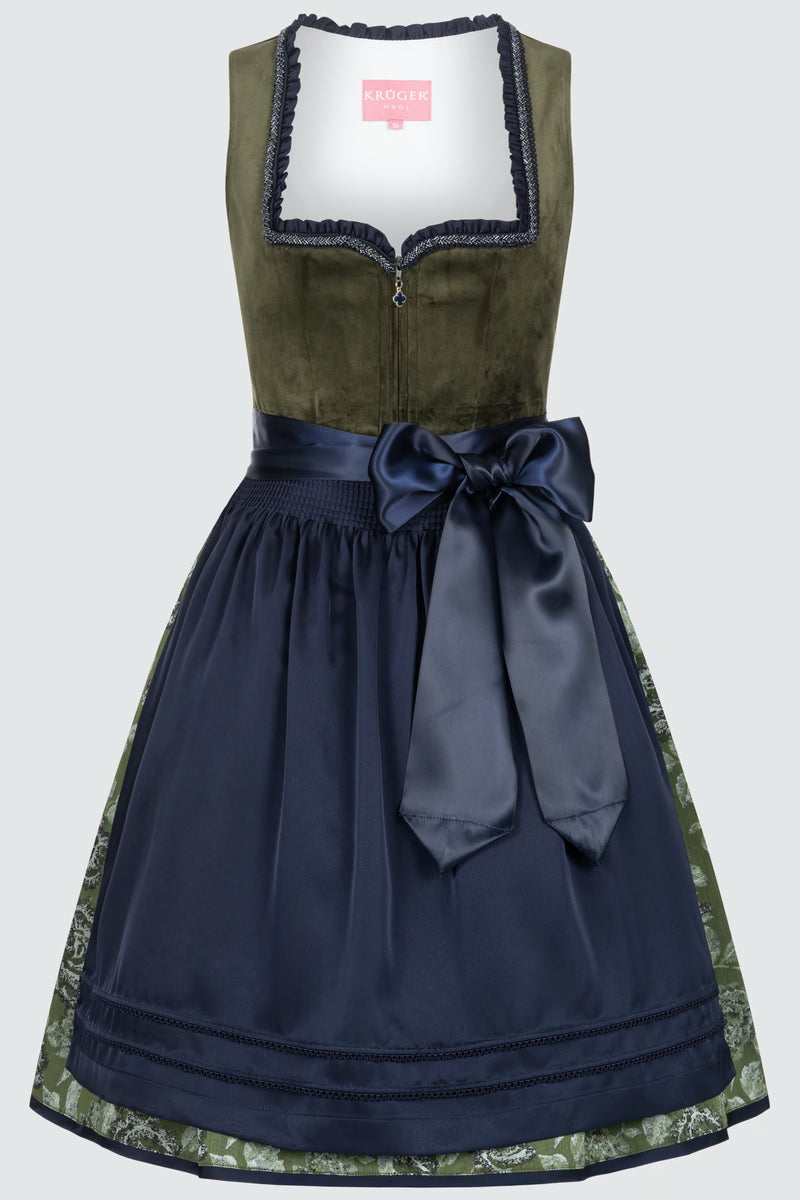 Kruger Midi Dirndl 2pcs. 60cm "Como" green (size 46 in USA stock)