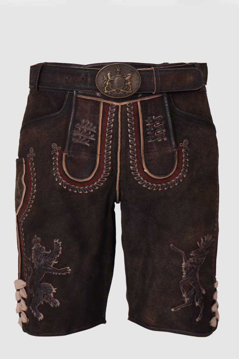 Kruger Men's Lederhosen "fearless" with belt dark brown (size 58)