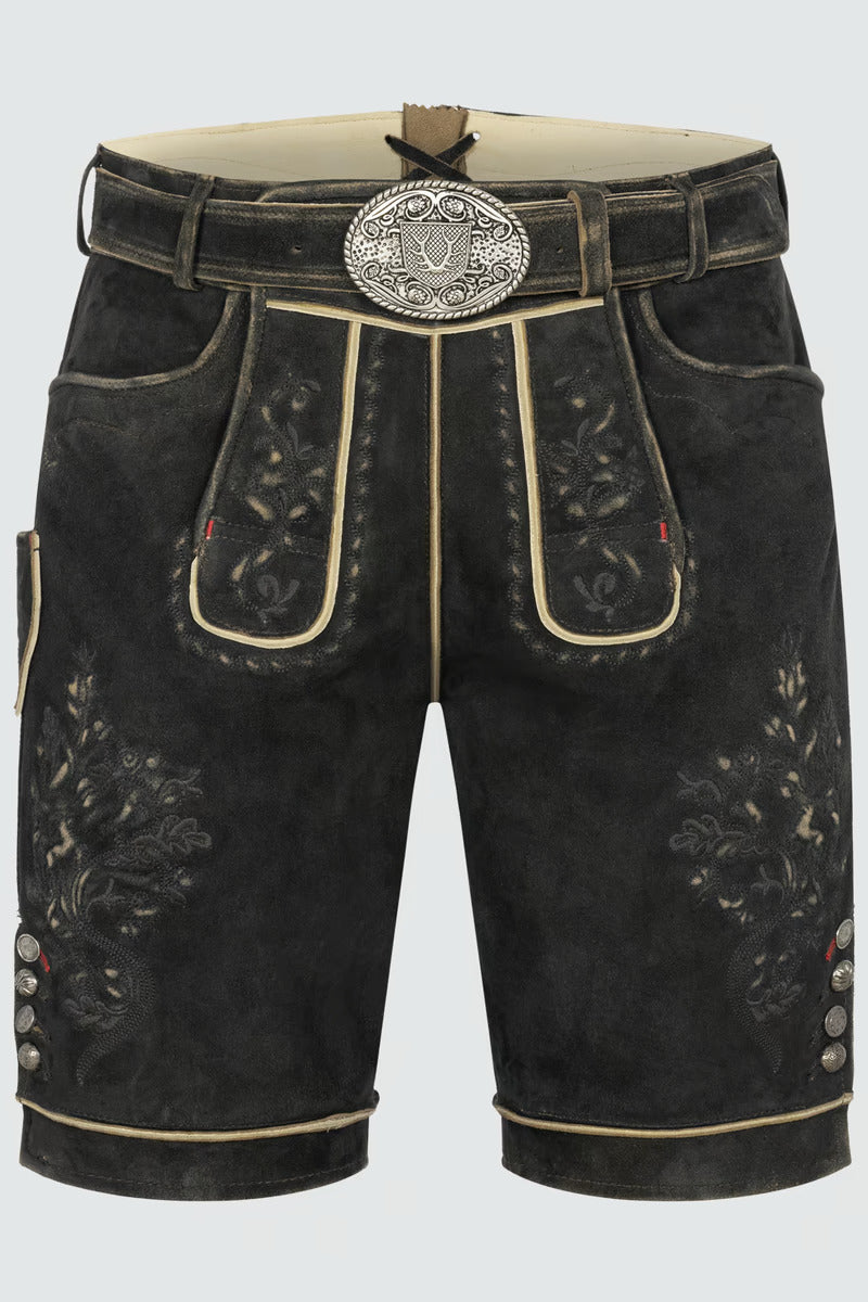 Kruger Men's Lederhosen "Kuno" with belt dark brown