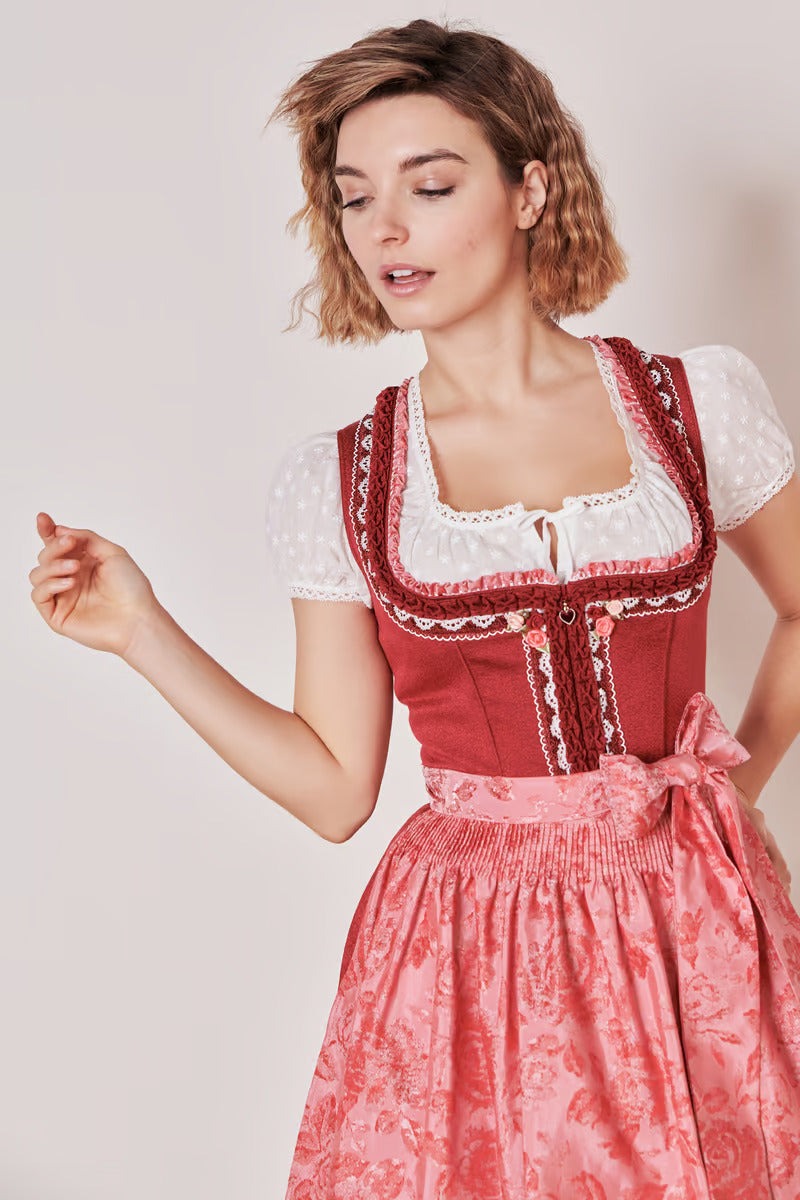 Kruger Midi Dirndl 2pcs. 60cm "Ulrika" red (42)