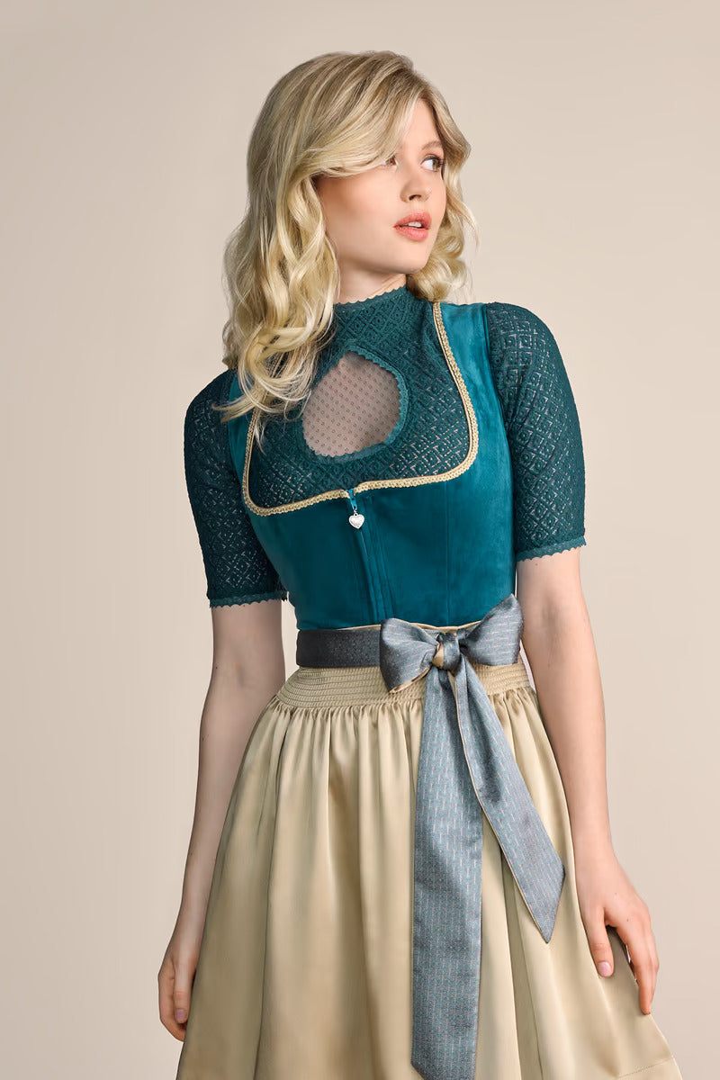 Kruger Midi Dirndl 2pcs. 60cm "Dena" turquoise (38)