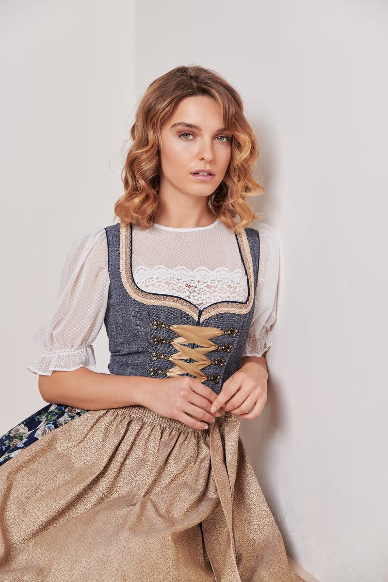 Kruger Mini Dirndl 2pcs. 50cm "Justine" blue (size 36,38)