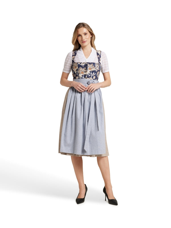 Berwin Long Dirndl 2pcs. 75cm "Kirsten" floral blue (38,40,42,46,48)