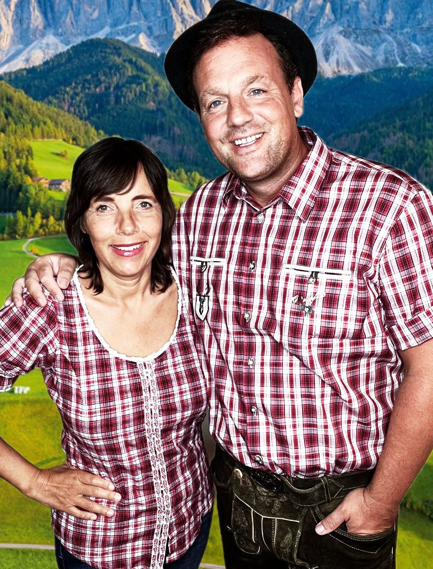 OS Trachten Men's 1/2 Sleeve Regular Fit Shirt "Bruce" red