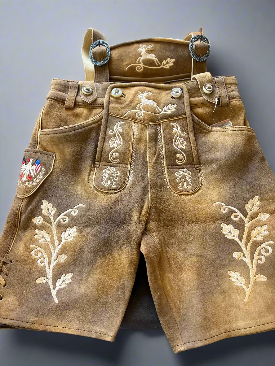Men's Lederhosen "WurstLife" H-Straps Brown