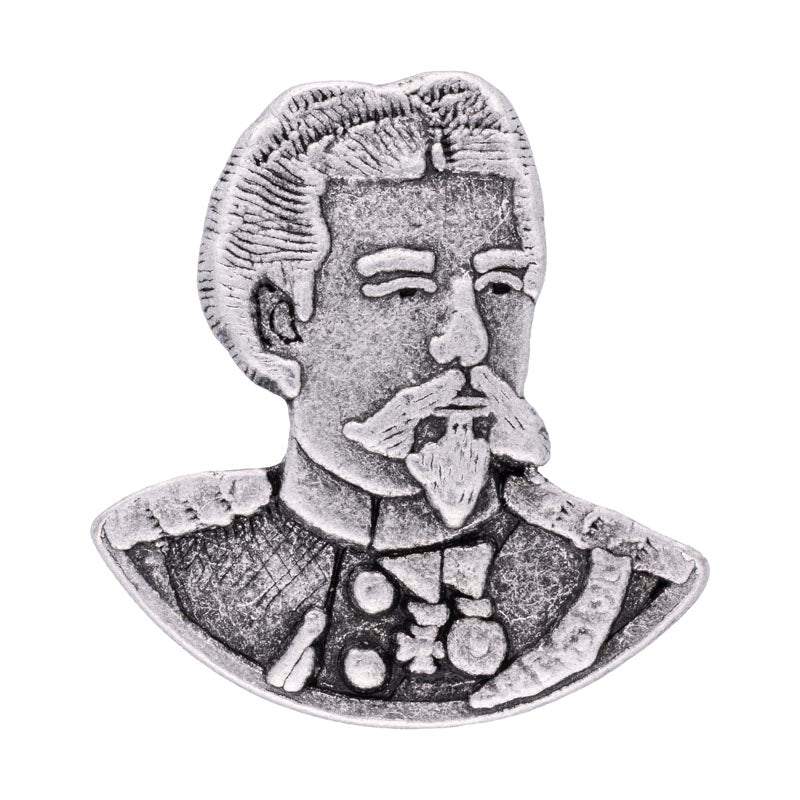 Antique silver King Ludwig II hat pin or brooch, 20x15 mm, tin material, silver-plated, made in Germany.