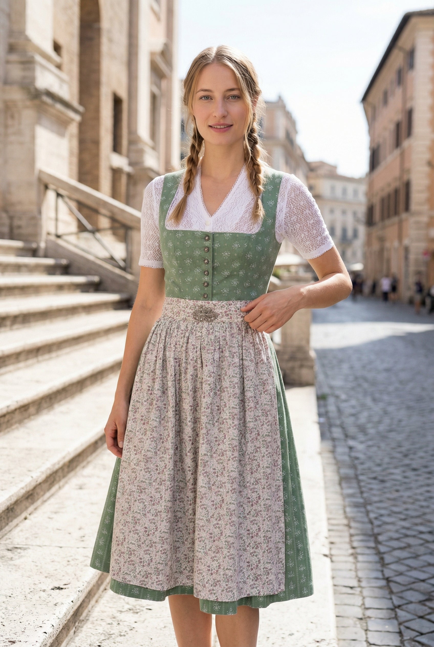 dirndl maxi dress Berwin Maxi Dirndl Stylish 2pcs Emmi in Sage