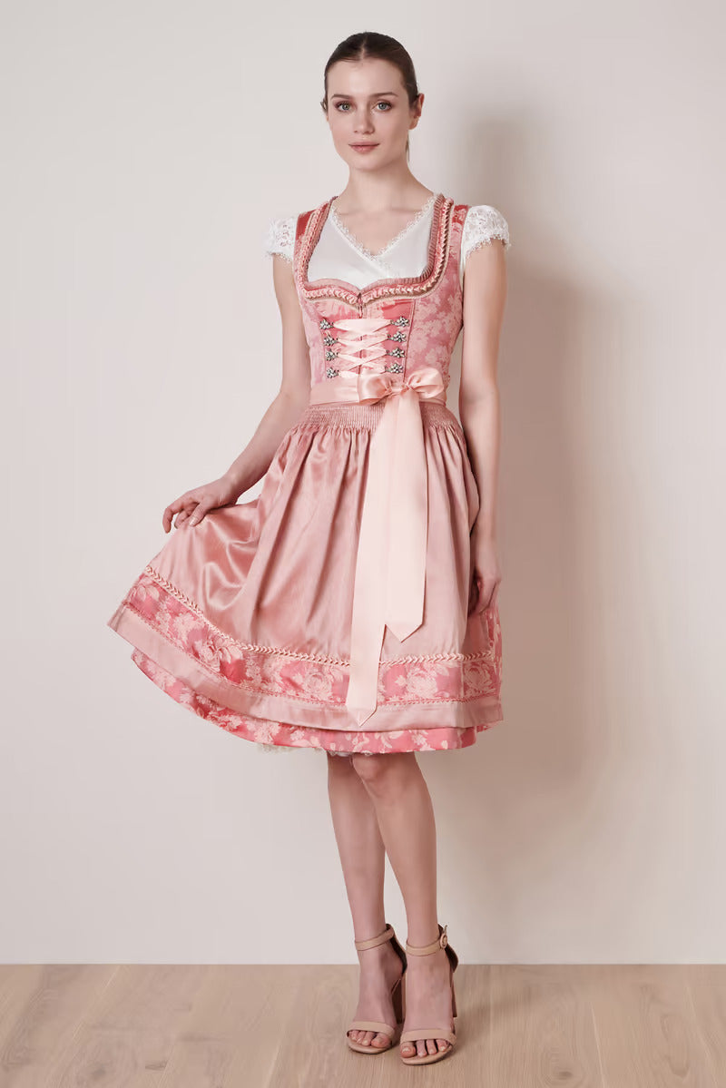 Kruger Midi Dirndl 2pcs. 60cm "Rosmerta" red (34,36,42)