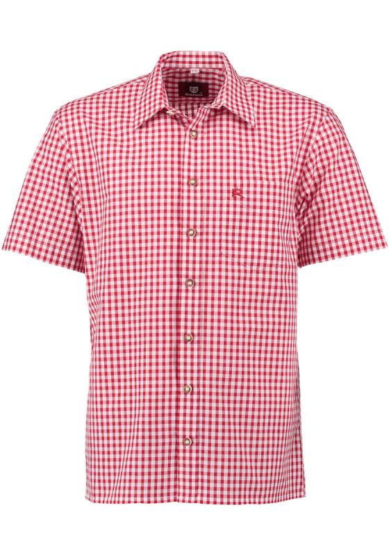OS Trachten Men's Short-Sleeve Trachten Shirt — Red & White Check