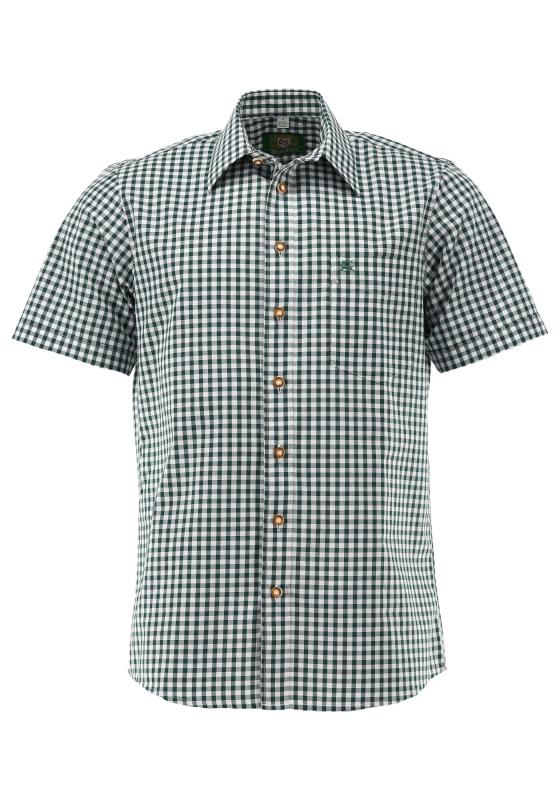 OS Trachten Men's Short-Sleeve Trachten Shirt — green & White Check