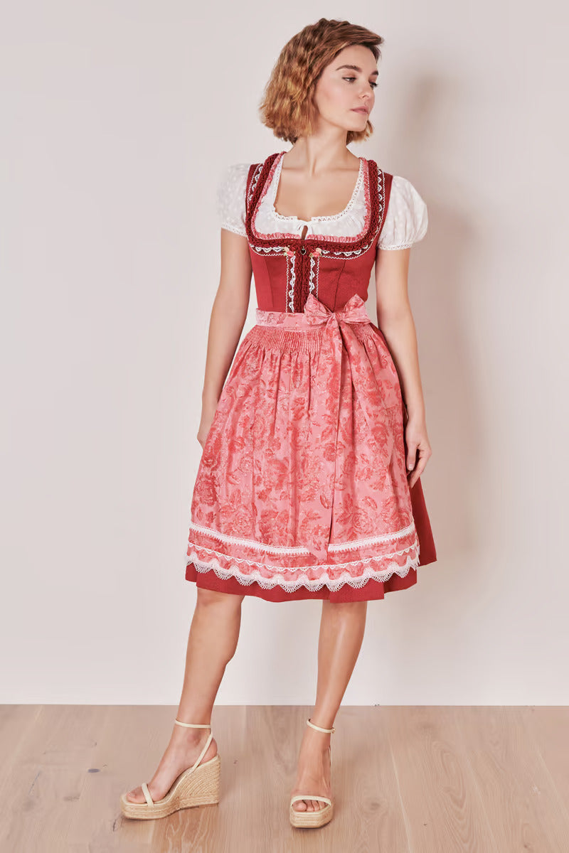 Kruger Midi Dirndl 2pcs. 60cm "Ulrika" red (40,42)