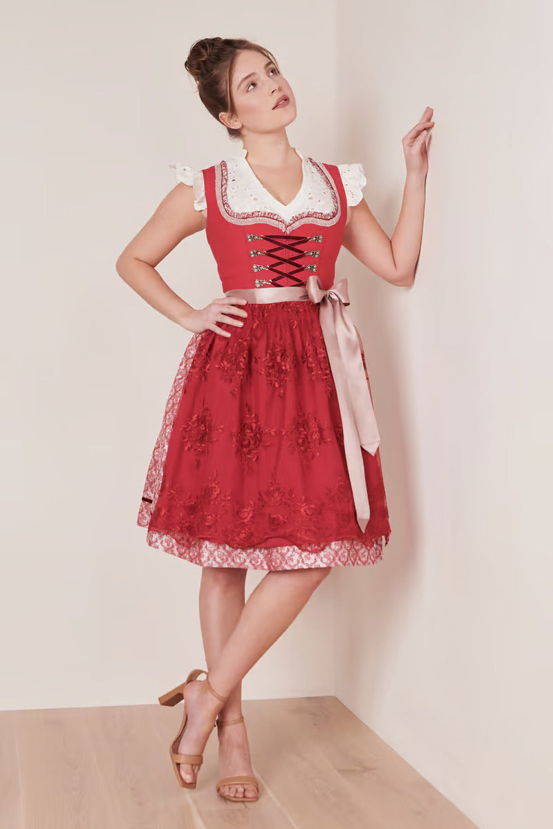 Kruger Midi Dirndl 2pcs. 60cm "Nakita" red