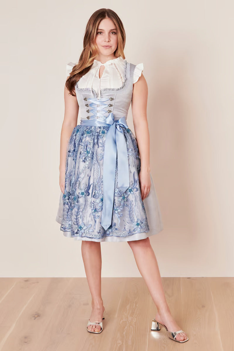 (New) Kruger Midi Dirndl 2pcs. 60cm "Karlotta" blue