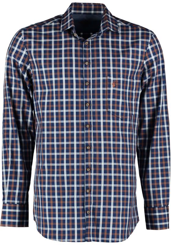 OS Costumes Men's Slim Fit Plaid Trachten Shirt "Jake" navy & rust