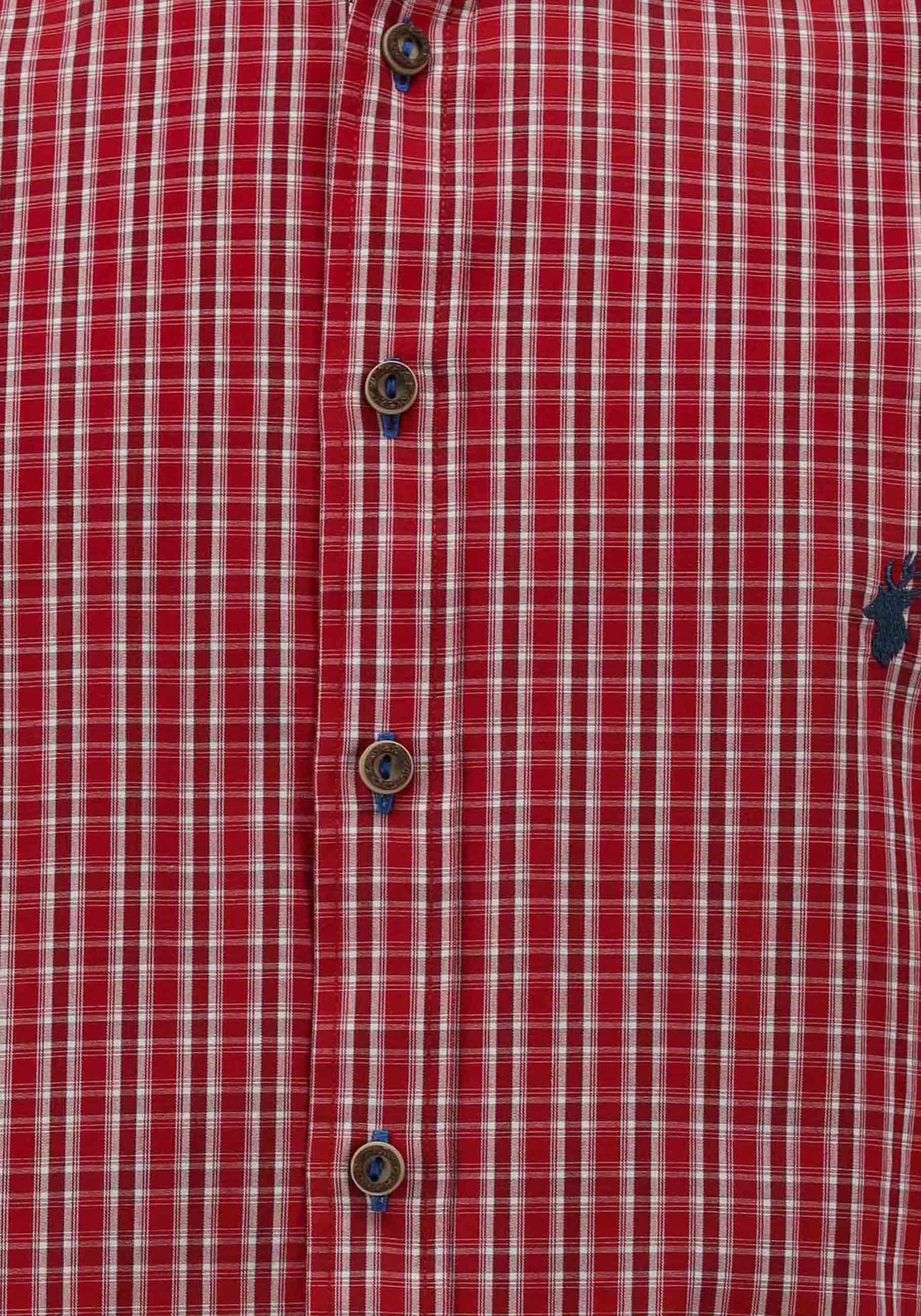 OS Trachten Men's Long Sleeve Slim Fit Shirt "Wald" red