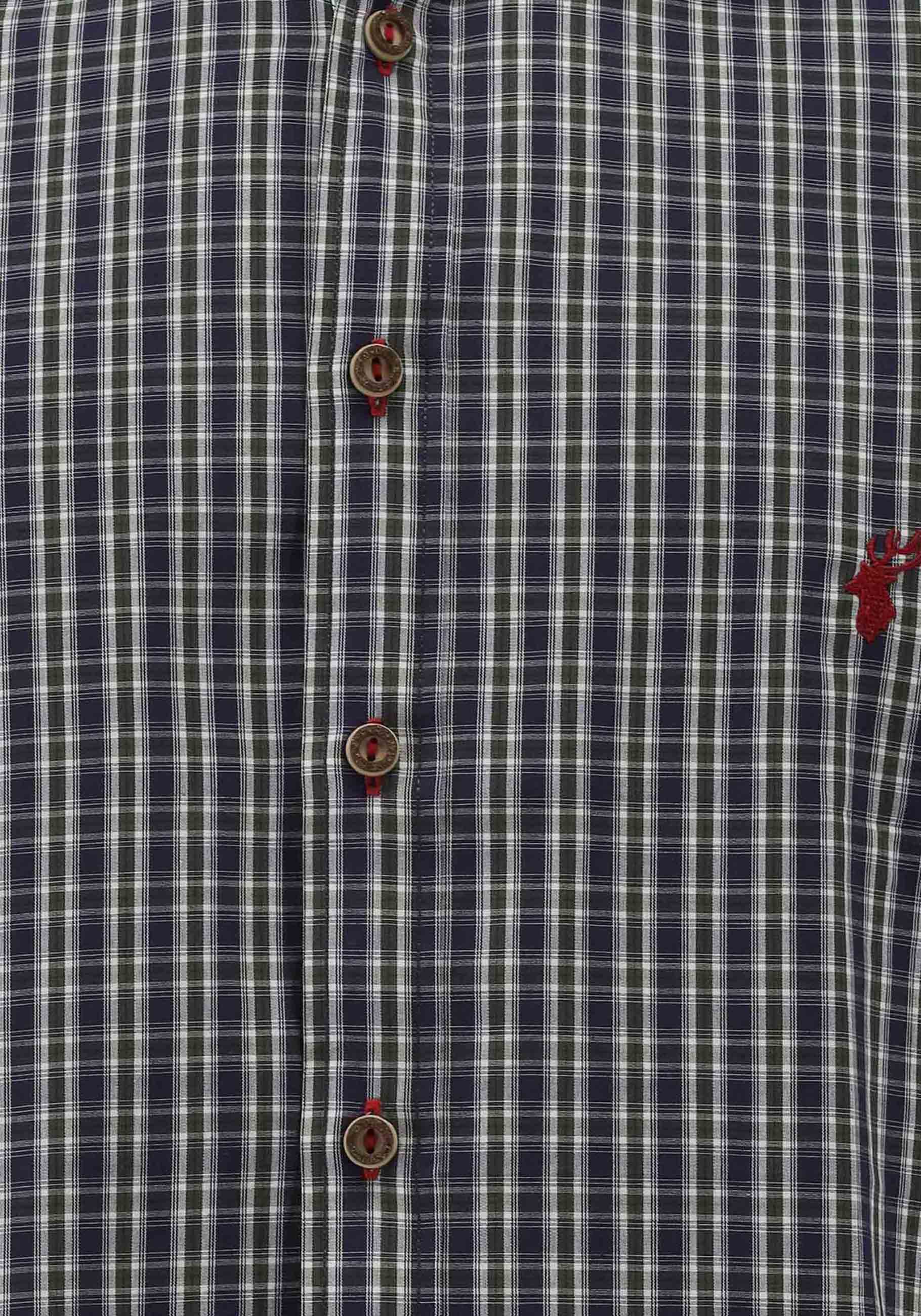 OS Trachten Men's Long Sleeve Slim Fit Shirt "Wald" blue