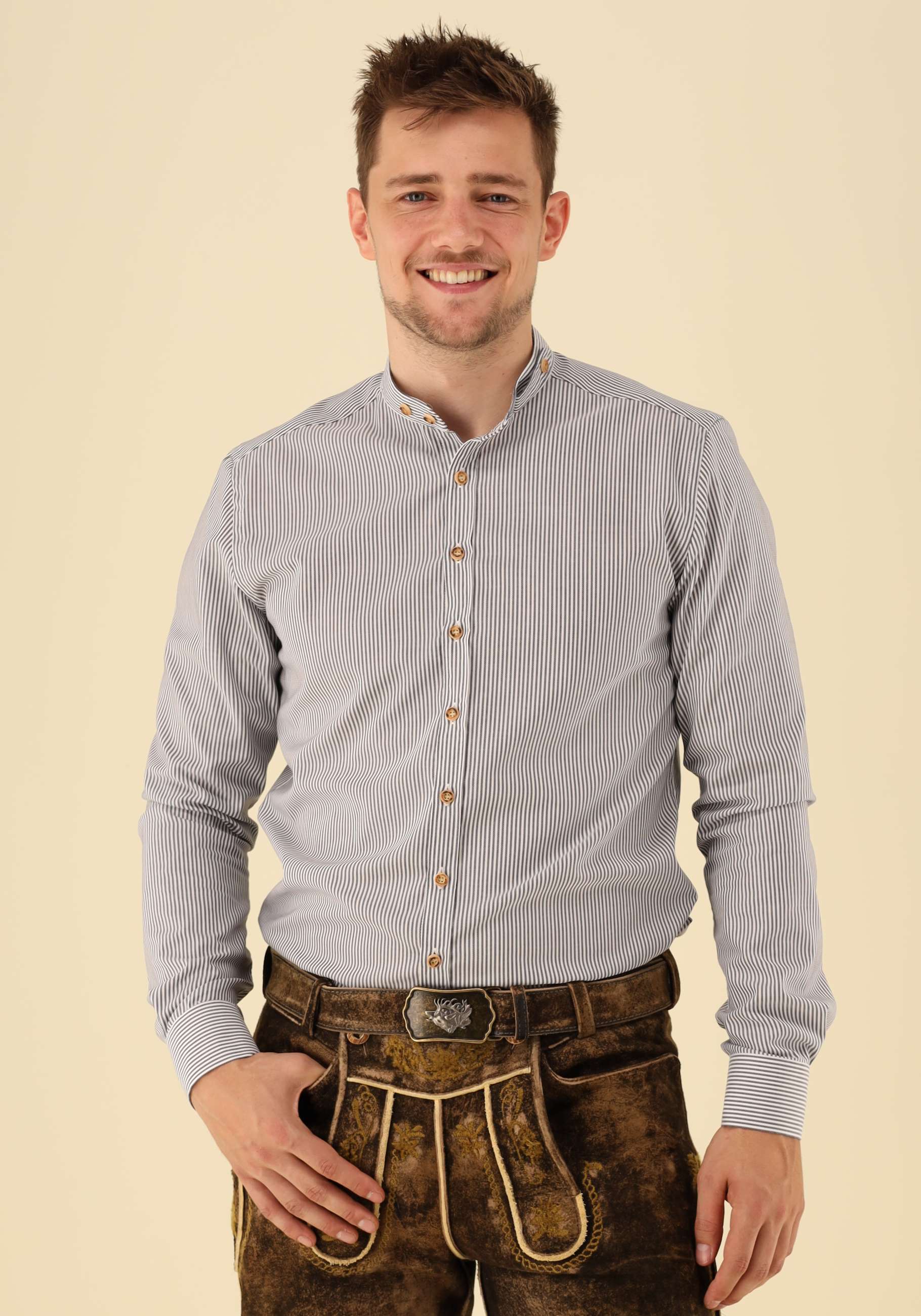 Gipfelstürmer Men's Long Sleeve Body Fit Shirt "Gipfelstreif" blue stripe