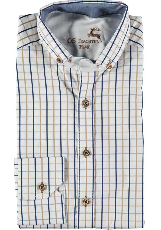 OS Trachten Men's Long Sleeve Slim Fit Shirt "Nexxus" white checks