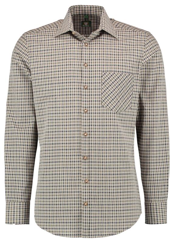 OS Trachten Men's Long Sleeve Slim Fit Shirt (4030) brown/olive