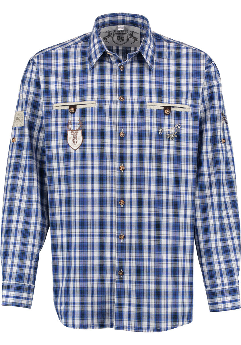 OS Trachten Men's Long Sleeve Regular Fit Shirt "Bruce" blue