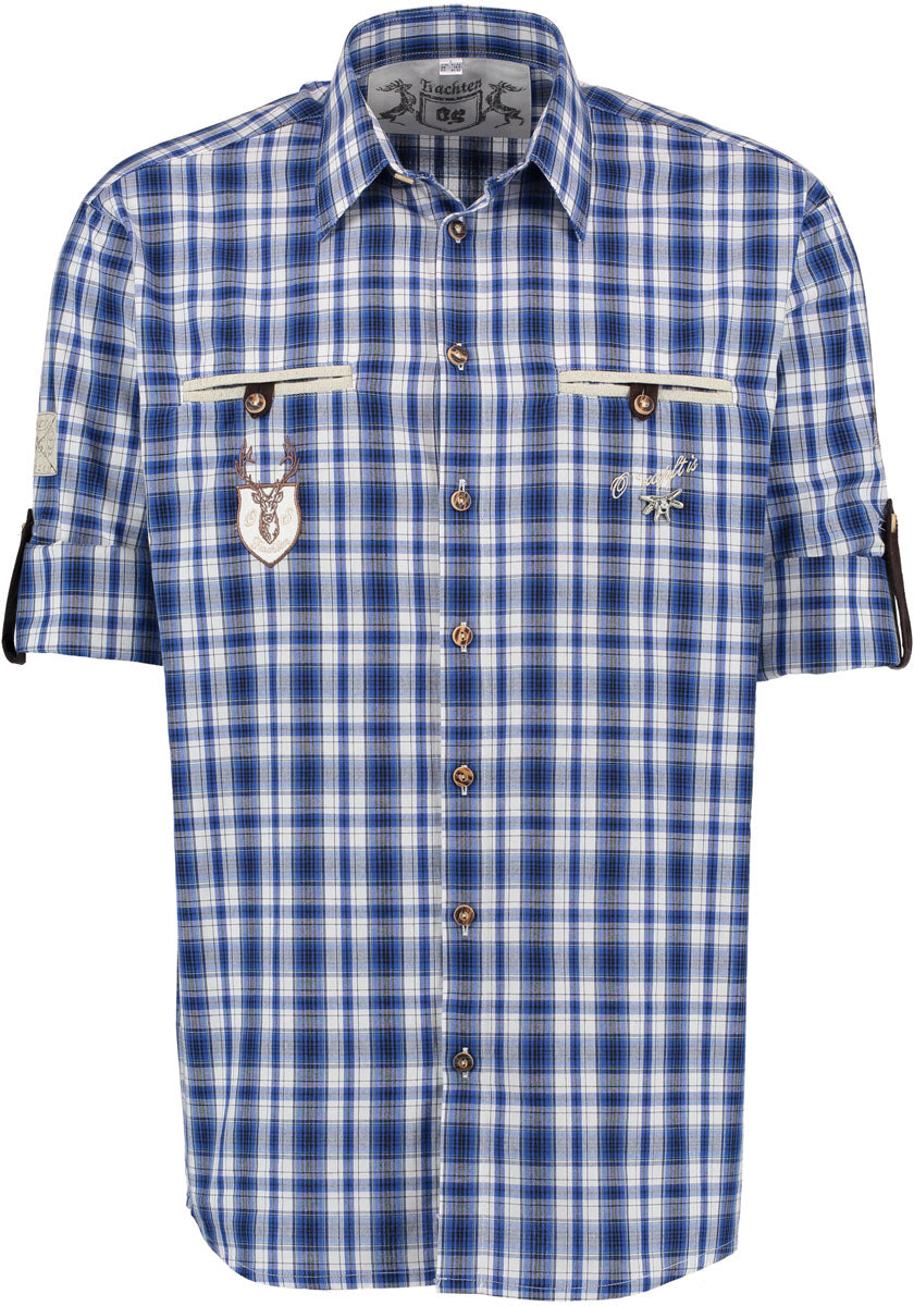 OS Trachten Men's Long Sleeve Regular Fit Shirt "Bruce" blue