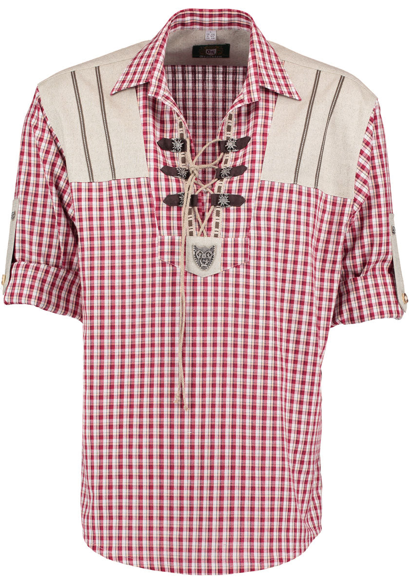 OS Trachten Men's Long Sleeve Regular Fit Shirt "Bergheim" red