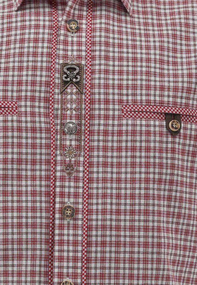 OS Trachten Men's Long Sleeve Regular Fit Shirt "Cowboy" red