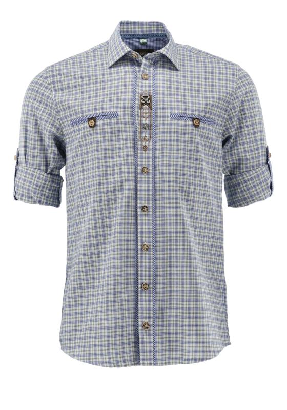OS Trachten Men's Long Sleeve Regular Fit Shirt "Cowboy" green
