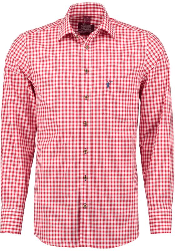 OS Trachten Men's Long Sleeve Slim Fit Shirt "Kurtis" red