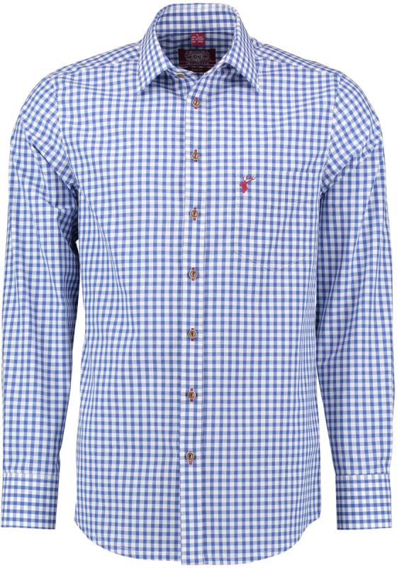 OS Trachten Men's Long Sleeve Slim Fit Shirt "Kurtis" blue