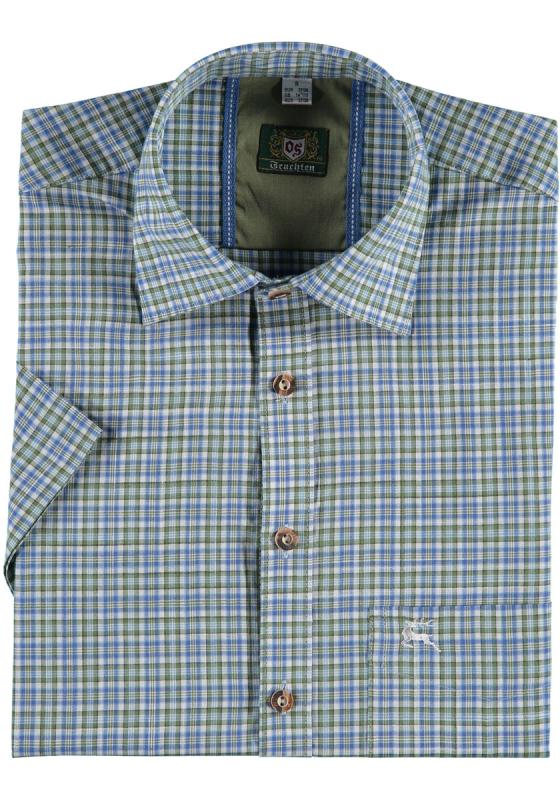 OS Trachten Men's 1/2 Sleeve Regular Fit Shirt "Tablick" denim