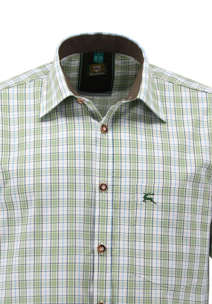 OS Trachten Men's 1/2 Sleeve Regular Fit Shirt "Bergwiese" olive