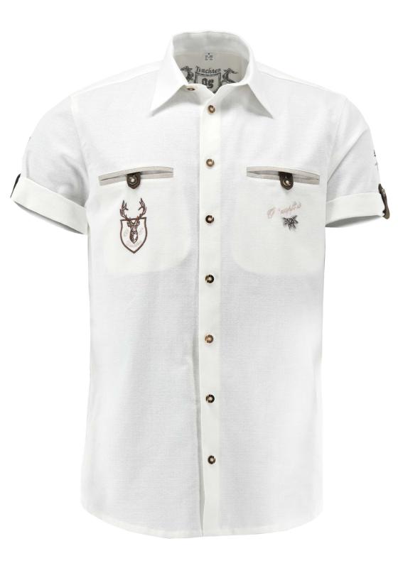 OS Trachten Men's 1/2 Sleeve Regular Fit Shirt "John" white