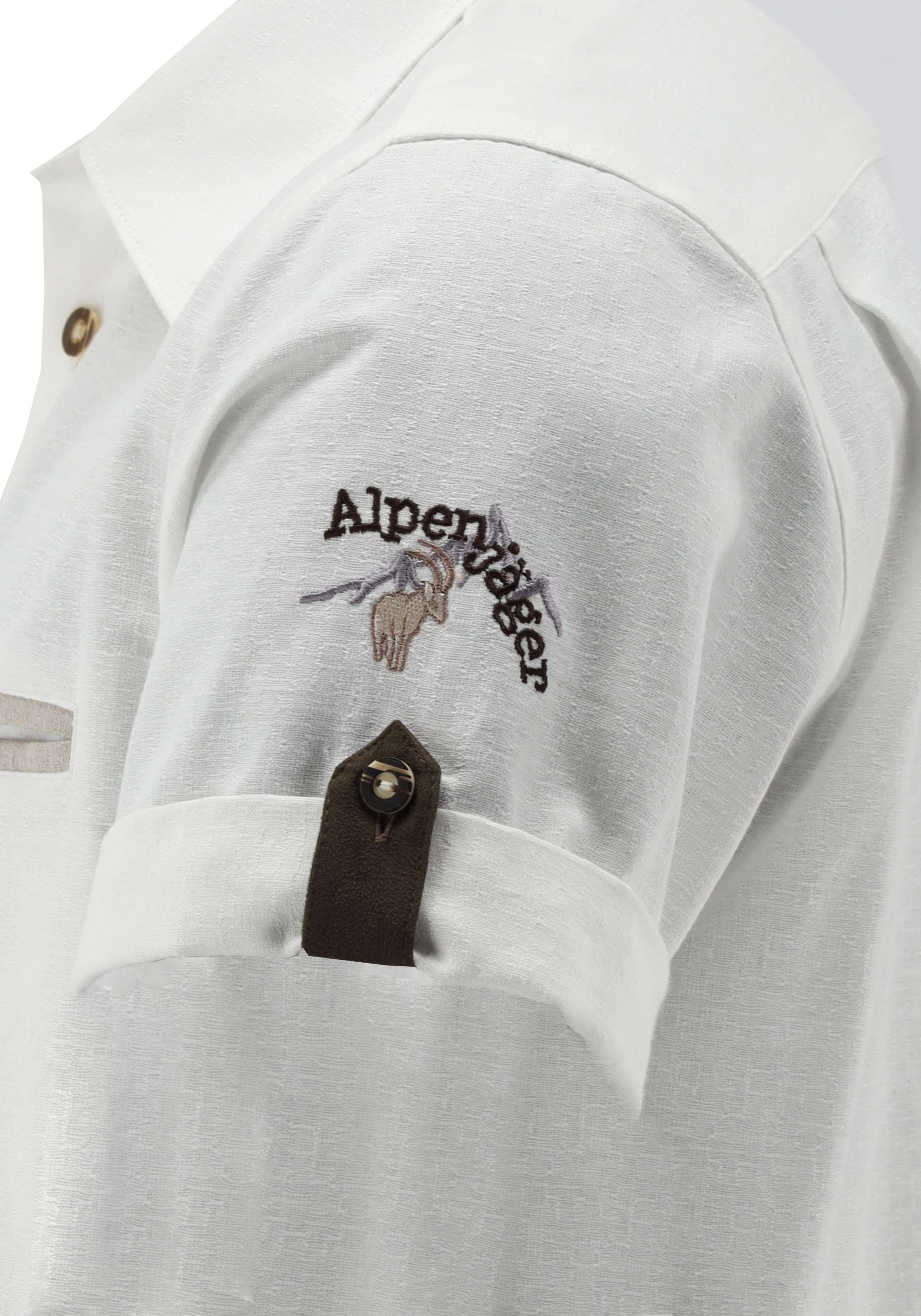 OS Trachten Men's 1/2 Sleeve Regular Fit Shirt "Alpenmark" white