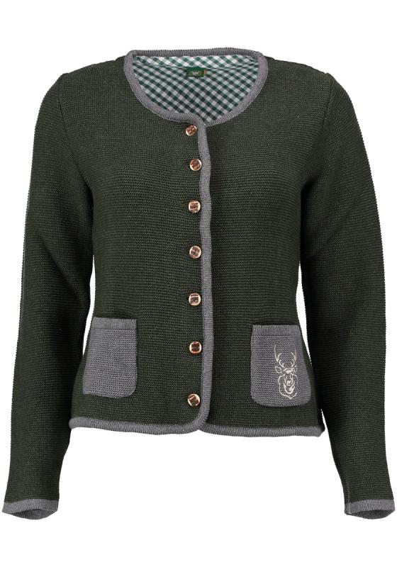 OS Trachten Women's Cardigan — Traditional Deer Embroidery- green