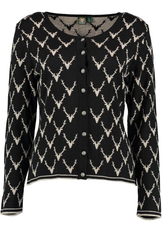 OS Trachten Women's Cardigan — Antler Knit - black