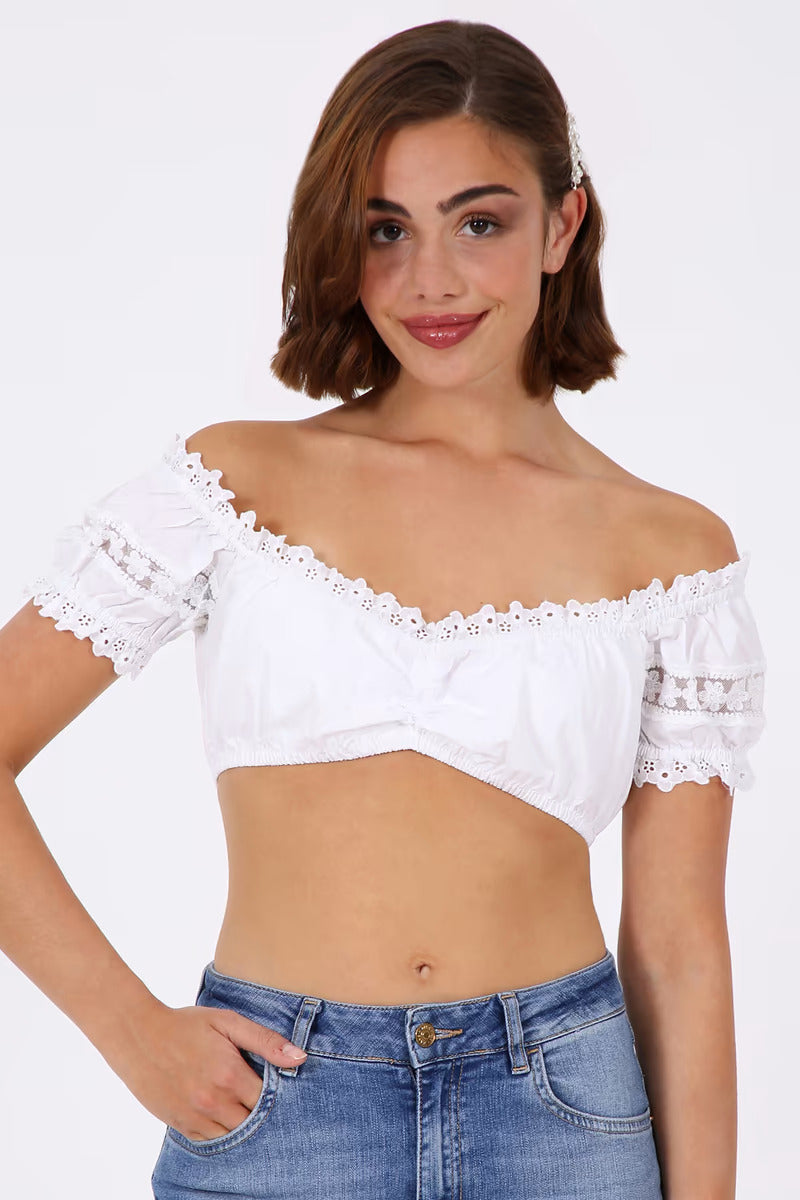 Kruger Dirndl Blouse "Snow Flower" white