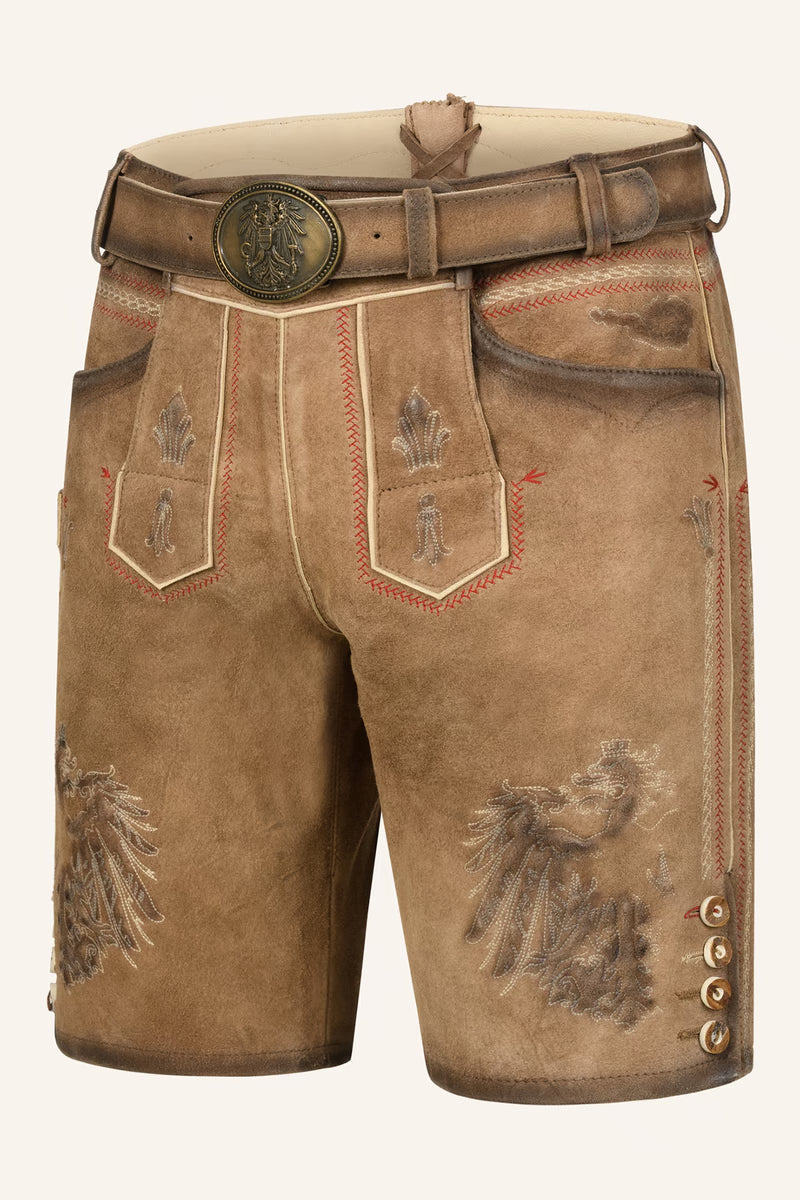 Kruger Men's Lederhosen "Mei Hoamat" with Belt - Brown