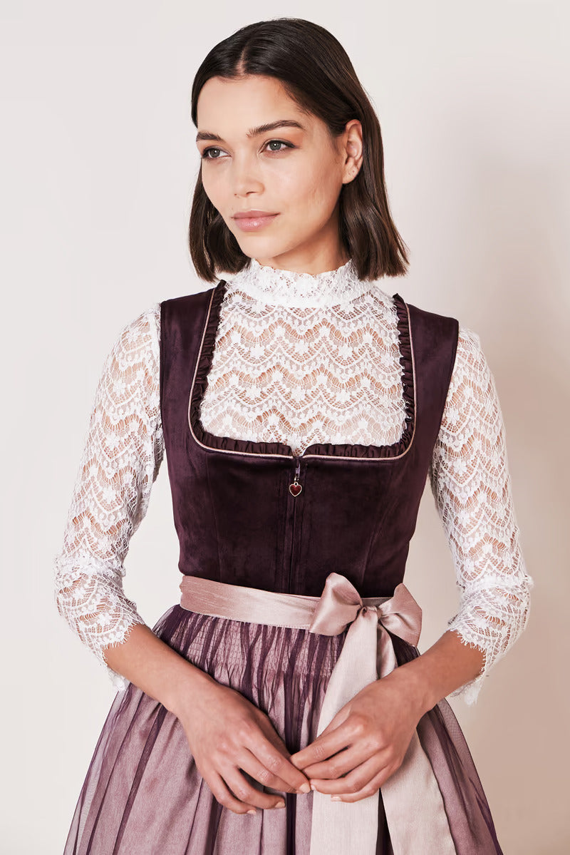 Kruger Midi Dirndl 2pcs. 60cm "Joelina" berry (34,38,40)