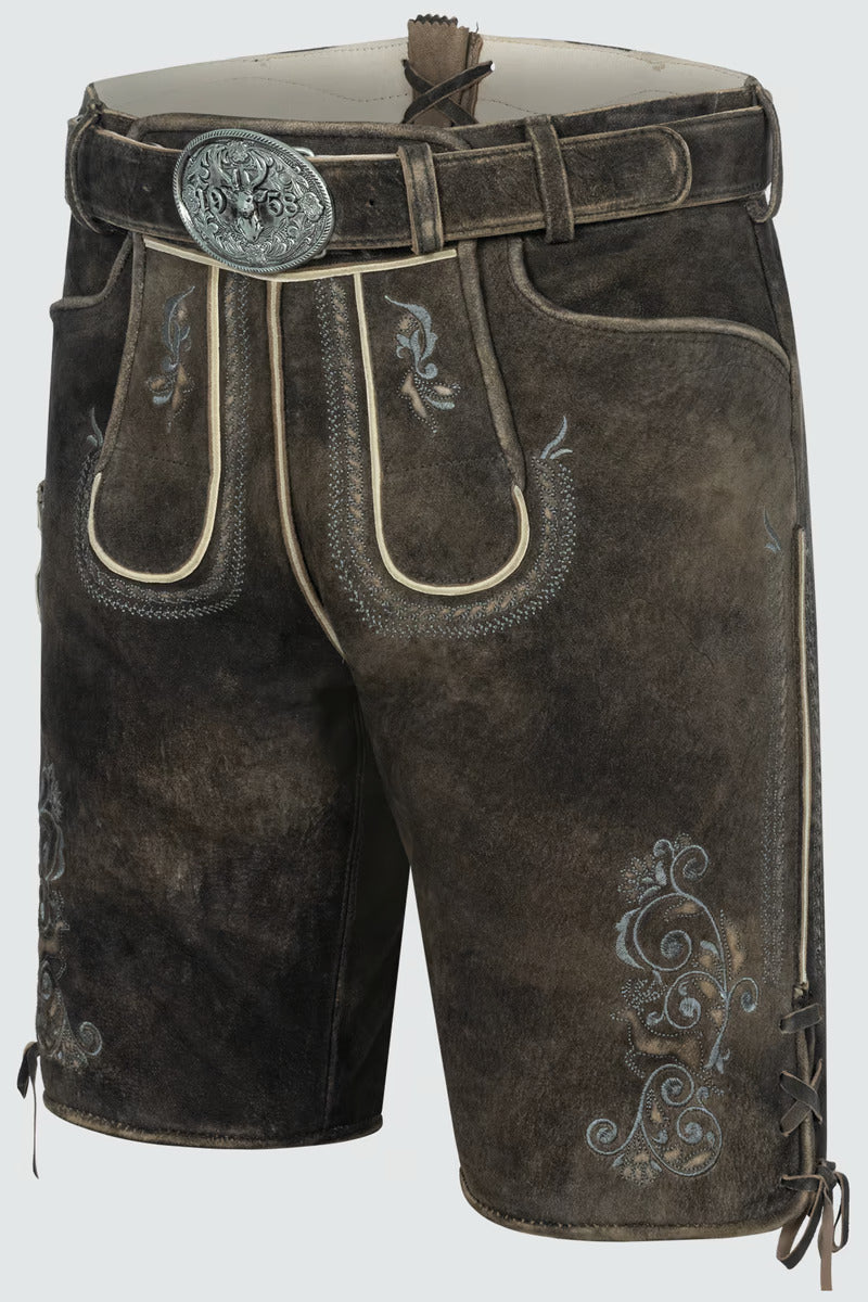 Kruger Men's Lederhosen "Gideon" with belt (dark brown) size 52