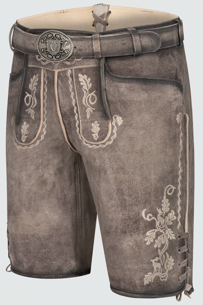 Kruger Men's Lederhosen "Ulli" with belt (grey)