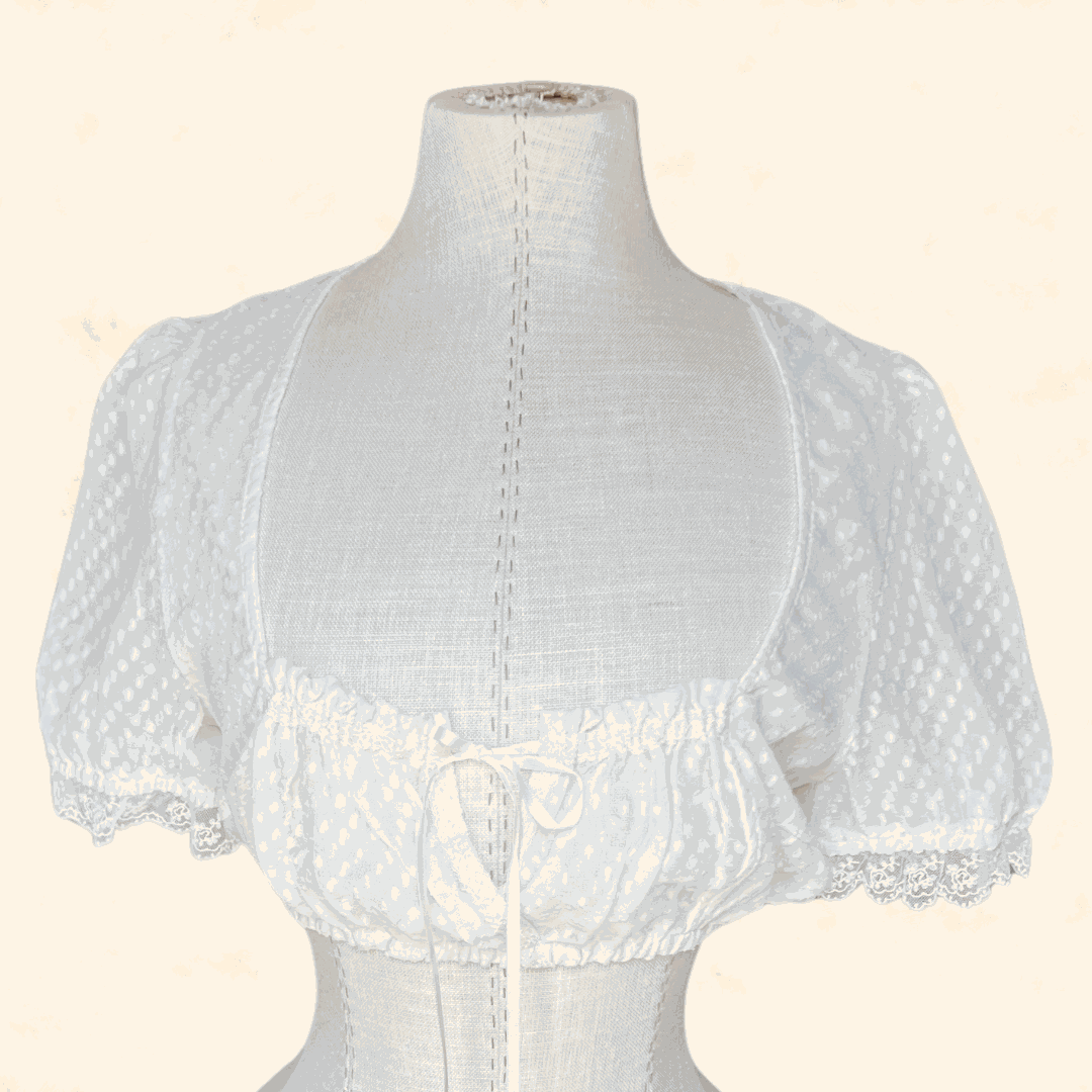 White Kruger Collection Dirndl lace blouse, size 36, ecru color, polyester blend.